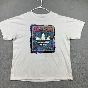 Adidas Shirt‎ Mens XL White Three Stripe Life Trefoil Graphic Logo Tee Cotton